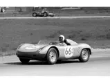 Wuesthoff with the uncommen #66 on the doors at Road America in Elkhart Lake in September 1962.
