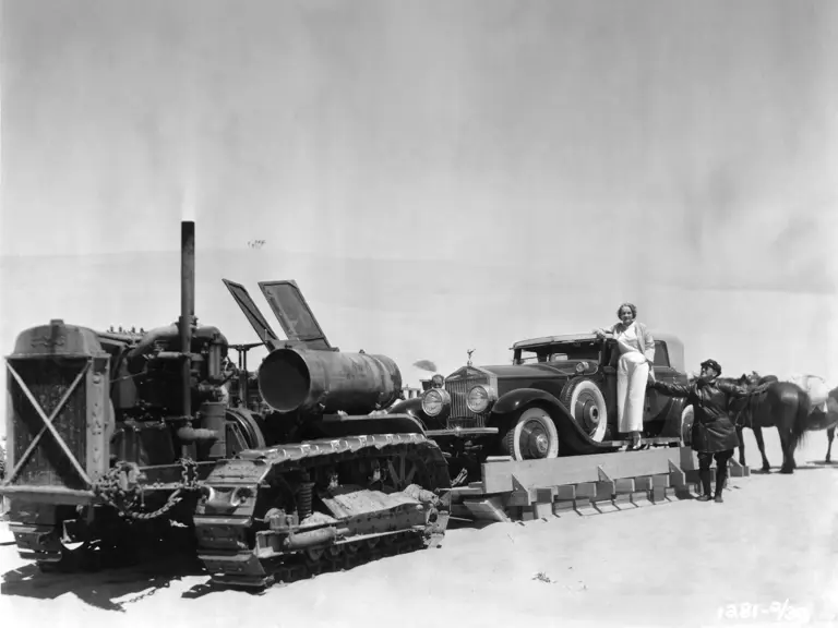 Marlene Dietrich and her Chauffeur Harry Wright transport S317KP to desert location for Morocco Filming, 1930.