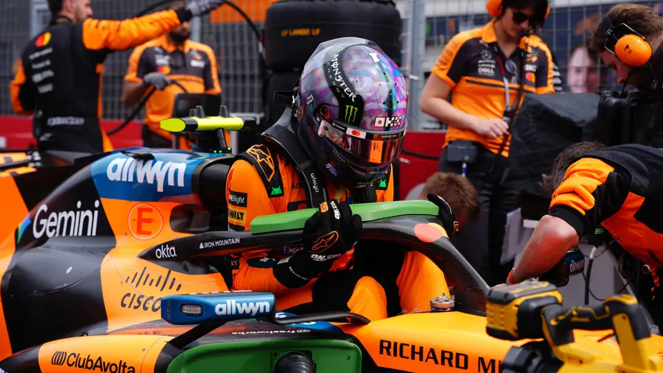 Norris climbs aboard the McLaren MCL40 for the 2026 Canadian Grand Prix.