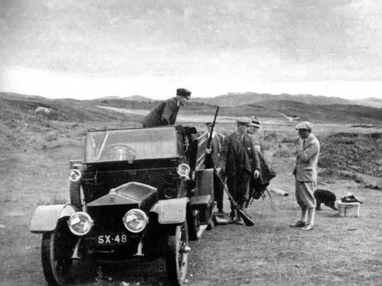 The Rolls-Royce is pictured in period on a shooting trip.