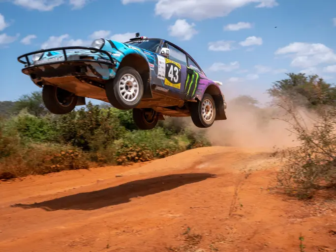 The Tuthill-prepared Porsche 911 SC 'Safari' on the 2022 East African Safari Classic, driven by Ken Block.