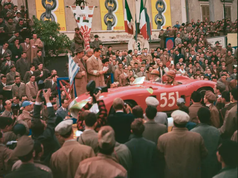 Chassis no. 0628 at the start of the 1956 Mille Miglia.