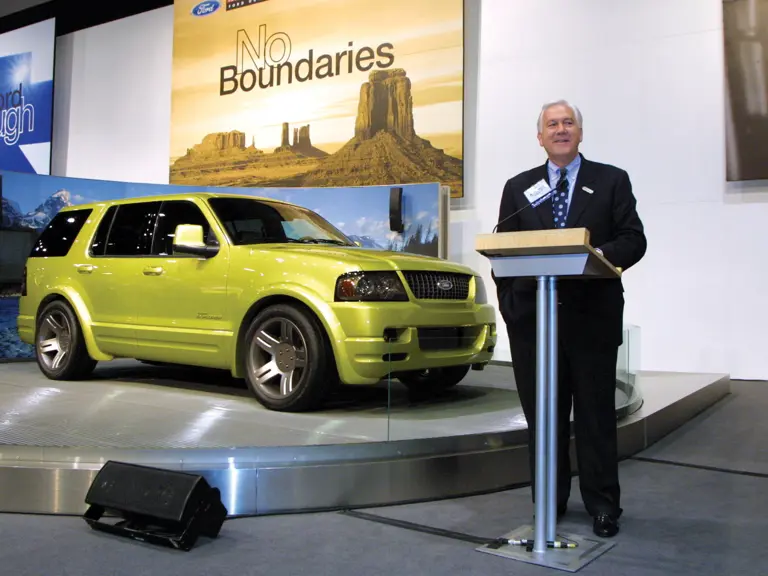 FORD URBAN EXPLORER CONCEPT DEBUTS AT 2000 SEMA SHOW -- LAS VEGAS – October 31, 2000 –Jim O'Connor, former Ford Motor Company vice president and general manager Ford Division, unveiled Ford Urban Explorer concept at the truck's world debut during the Specialty Equipment Market Association (SEMA) show here today. With many of the features and improvements that will be found on the next generation 2002-model Ford Explorer, Urban Explorer concept has a street-smart profile that adds head-turning style to the (utility) mix, according to O'Connor. (Joe Wilssens photo) (O'Connor was elected group vice president, North American Marketing Sales and Service 4/19/02)