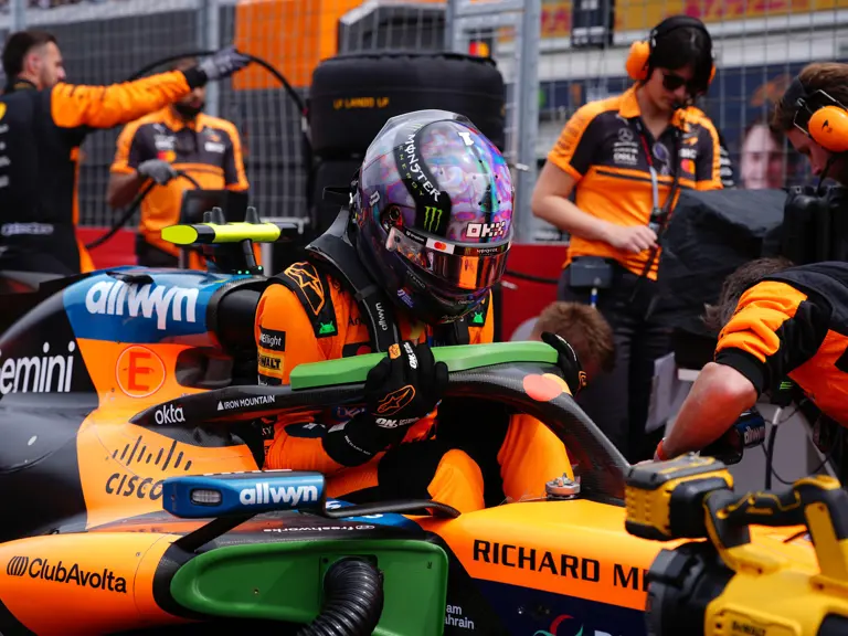 Norris climbs aboard the McLaren MCL40 for the 2026 Canadian Grand Prix.