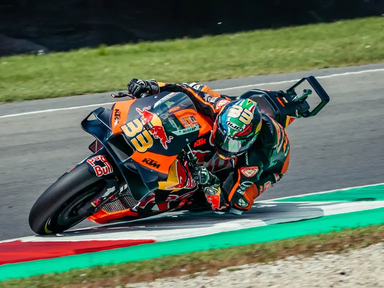 Brad Binder and the KTM RC16 at the 2023 Grand Primeio d'Italia Oakley where the pair set the top-speed record in MotoGP.