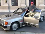 Niki Lauda is pictured with the Mercedes-Benz he drove at the 1984 Nürburgring “Race of Champions".