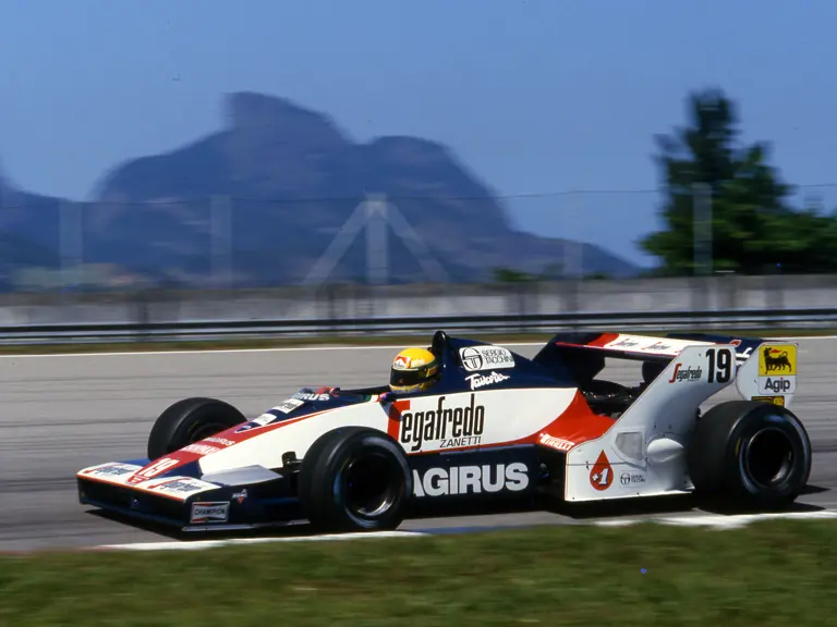 Ayrton Senna makes his Formula 1 debut aboard TG183B-05 in his home race, the 1984 Brazilian Grand Prix.