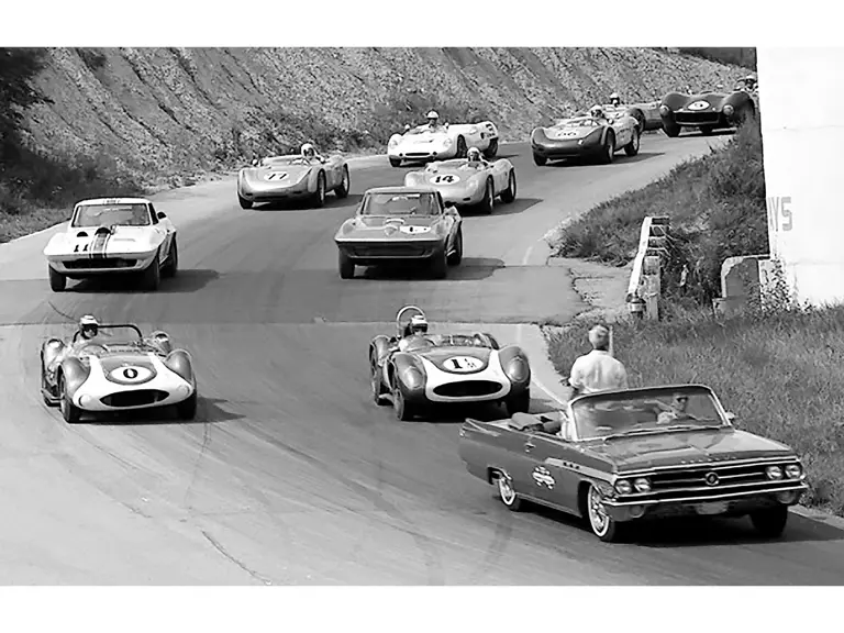 Bill Wuesthoff during the formation lap ar the Meadowdale National in July 1960. He arrived 6th. overall and won his class.