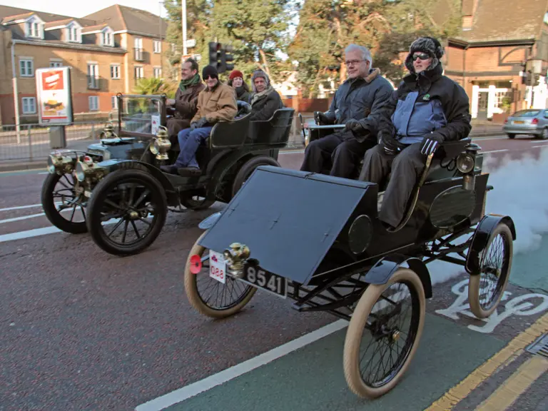 The Milwaukee Steam Racer makes progress as it is pictured participating in the 2013 London to Brighton Veteran Car Run.