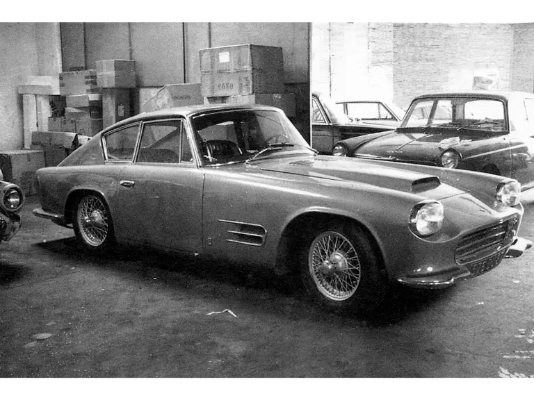 The Jaguar car is pictured in its newly reconfigured body style by Michelotti.