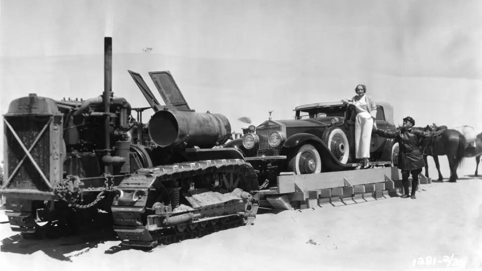 Marlene Dietrich and her Chauffeur Harry Wright transport S317KP to desert location for Morocco Filming, 1930.