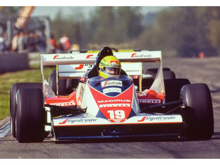 Senna steers chassis TG183B-05 to 7th at Zolder. He would later be bumped up to 6th when Tyrrell was disqualified from the 1984 season.
