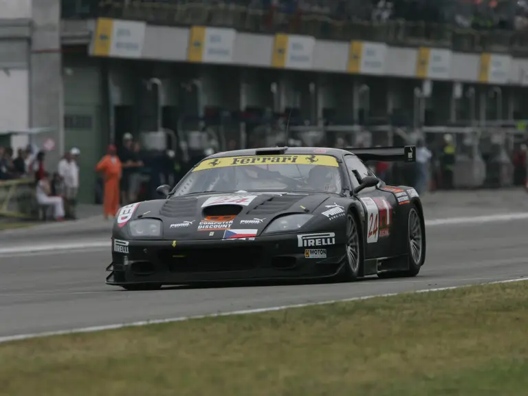 Driven by Andrea Montermini and Antonín Herbeck, Rock Media Motors' Ferrari 575 TC races in the
2005 Matador GT Challenge Brno.