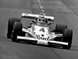 Johnny Rutherford races ahead to victory at the Atlanta International Raceway, April 22, 1979.