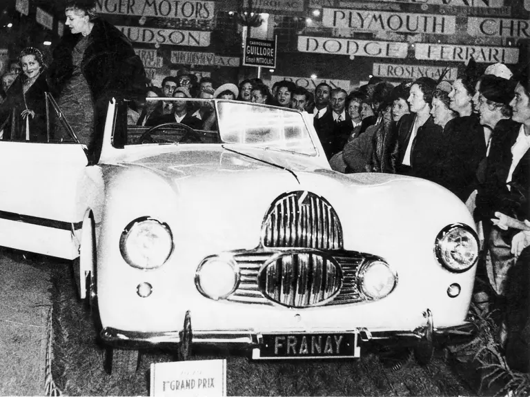 Marlene Dietrich seen with the Talbot at the Paris Motor Show in October of 1949.