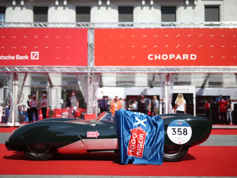 This Lotus Eleven crossing the podium at the 2021 Mille Miglia.