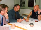 Flatz is pictured meeting Harm Largaay, then lead designer for Porsche, to sketch out his vision for the Physical Sculpture XI.
