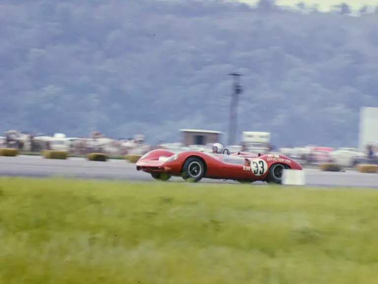 Newton Davis flies down the straight during the May 1965 SCCA National Championship meeting at Cumberland Airfield.