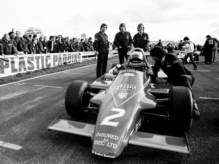 Ayrton Senna awaits the start of the British Formula 3 race at Thruxton in November 1982.