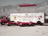 Ferrari 375 Plus and Ferrari 410 Sport with the famous John Edgar Enterprises’ GMC-Fruehauf transporter at Palm Springs, November 1956.