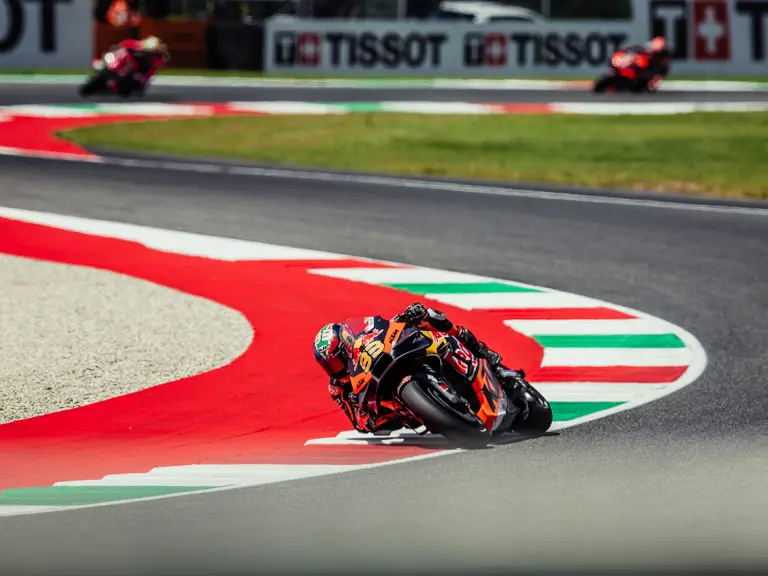 Brad Binder and the KTM RC16 at the 2023 Grand Primeio d'Italia Oakley where the pair set the top-speed record in MotoGP.