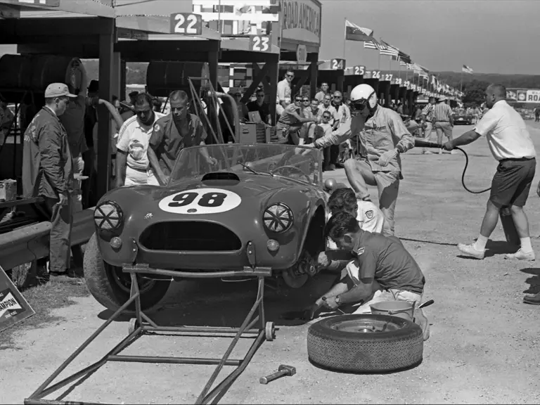 Driven by Ken Miles and Bob Holbert, CSX 2129, #98, finishes 1st in class, 2nd overall, in the Road America 500, Elkhart Lake, Wisconsin, September 1963.