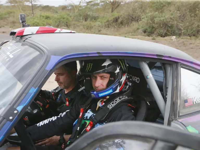 The Tuthill-prepared Porsche 911 SC 'Safari' on the 2022 East African Safari Classic, driven by Ken Block.
