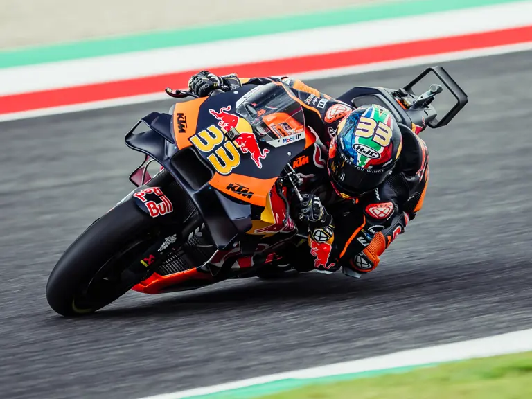 Brad Binder and the KTM RC16 at the 2023 Grand Primeio d'Italia Oakley where the pair set the top-speed record in MotoGP.