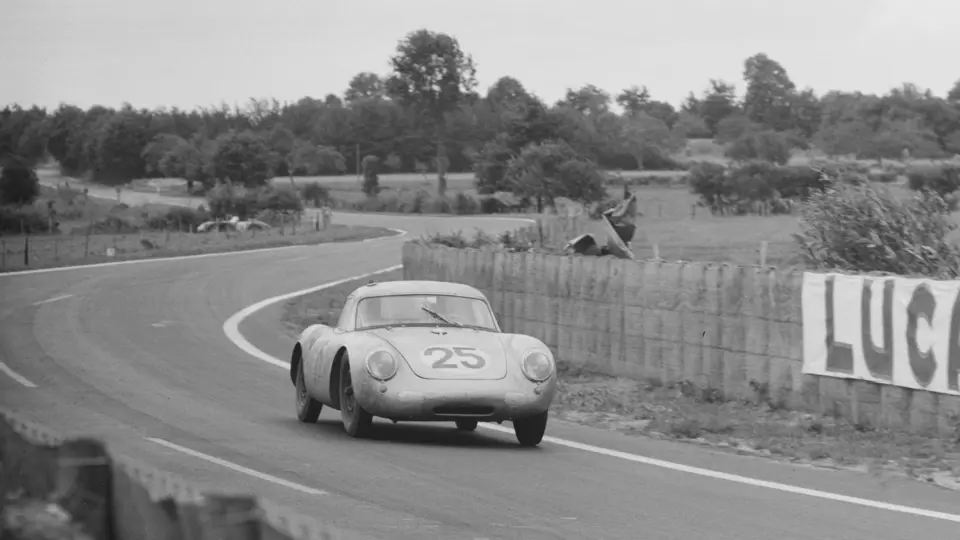 Chassis 550A-0104 driven by Richard von Frankenberg and Wolfgang von Trips at the 24 Hours of Le Mans, 1956.