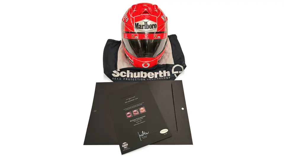 Michael Schumacher Schuberth Signed Motorcycle Helmet and Bag