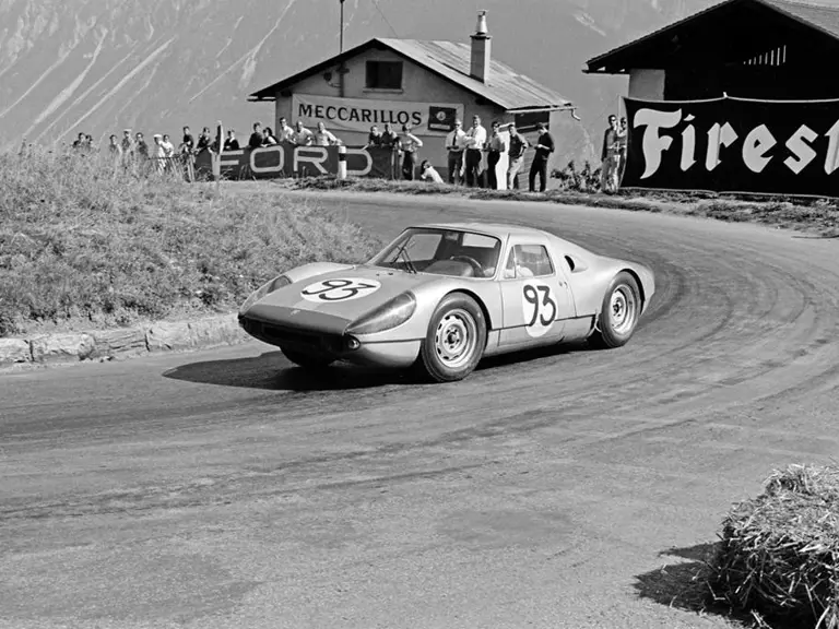 Piloted by Rudi Lins on 28 August 1966, chassis 036 is captured here tearing around a corner at the Sierre-Montana hillclimb in Switzerland. Lins finished 5th overall and 2nd in the Sportwagen class.