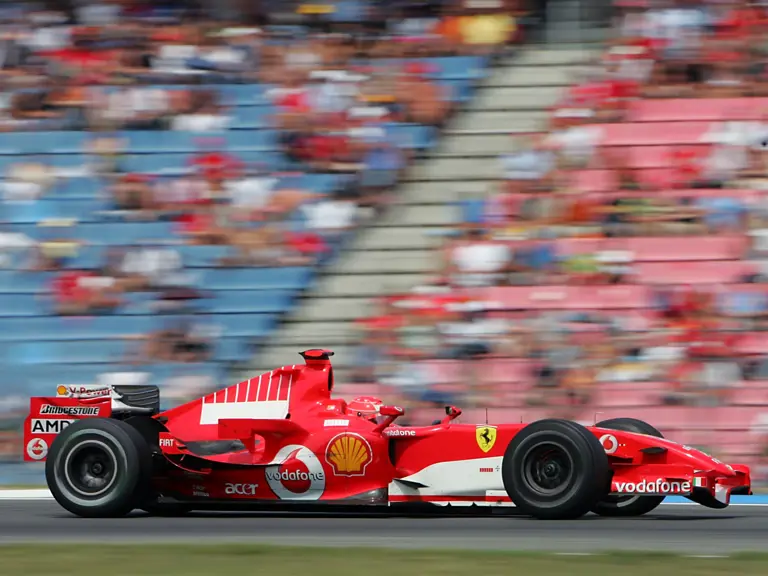 Michael Schumacher at speed en route to a win at the 2006 German Grand Prix.