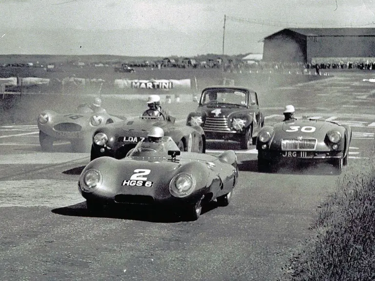 The Lotus leads a varied field at Crimond Autodrome in June 1956. By coincidence, this race marked Jim Clark’s competitive bow. The Scotsman drove the DKW with the race number ‘4’ (behind).