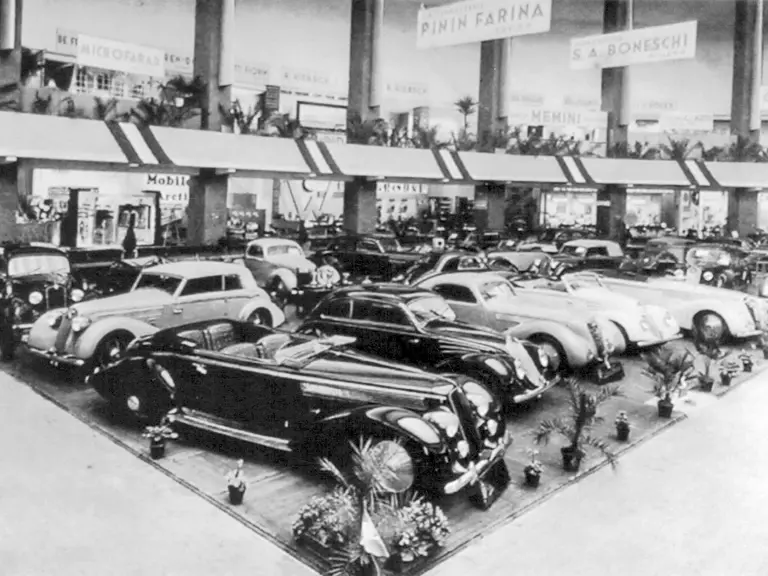 This cabriolet, front row, far right, on the Pinin Farina stand at the 1936 Milan Salon.
