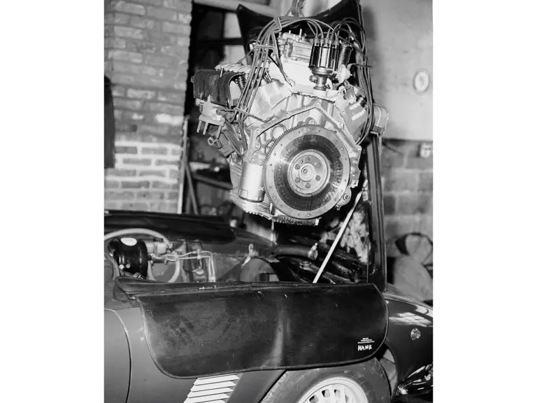 The Motion Performance guru Joel Rosen is captured here inspecting the newly installed LT1 V-8 engine into Schorr’s Grifo.