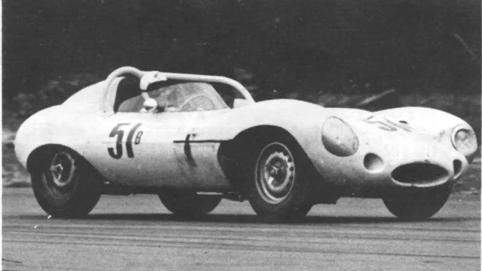 The D-Type is seen here racing at Westwood, where it raced multiple times in the late 1950s and consistently finished on the podium.