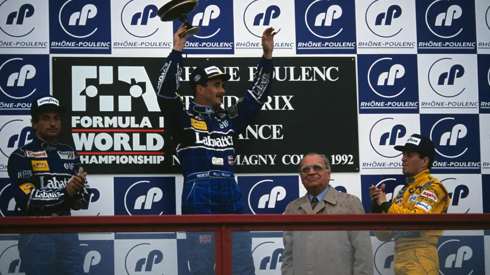 French Grand Prix, Magny-Cours, France. 1992
Nigel Mansell Williams FW14B wins the race
© Formula One Pictures / Picture by John Townsend. Office tele (+36)26 322 826 mobile (+36) 70 776 9682. UK Mobile +44 7747 862606 www.f1pictures.com.
Vat Number 221 9053 92
 
 
 