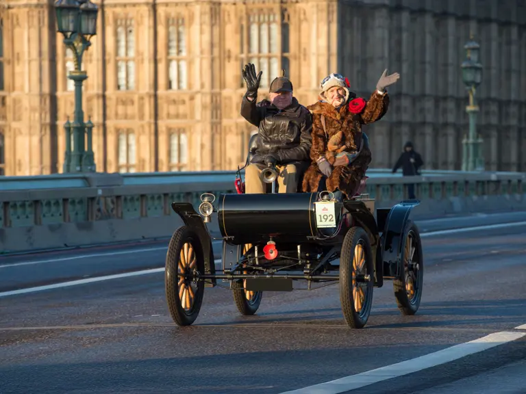 Crossing Westminster Bridge on the 2017 London to Brighton Veteran Car Run.