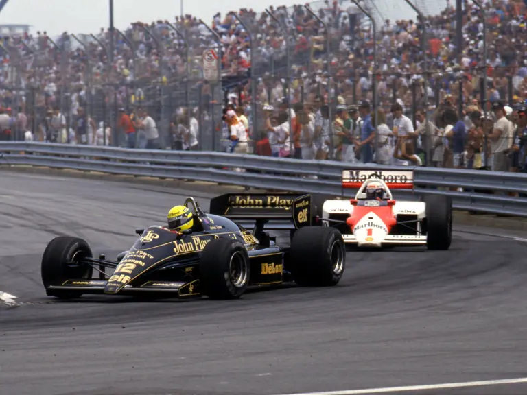 Ayrton Senna en route to victory at the 1986 Detroit Grand Prix.