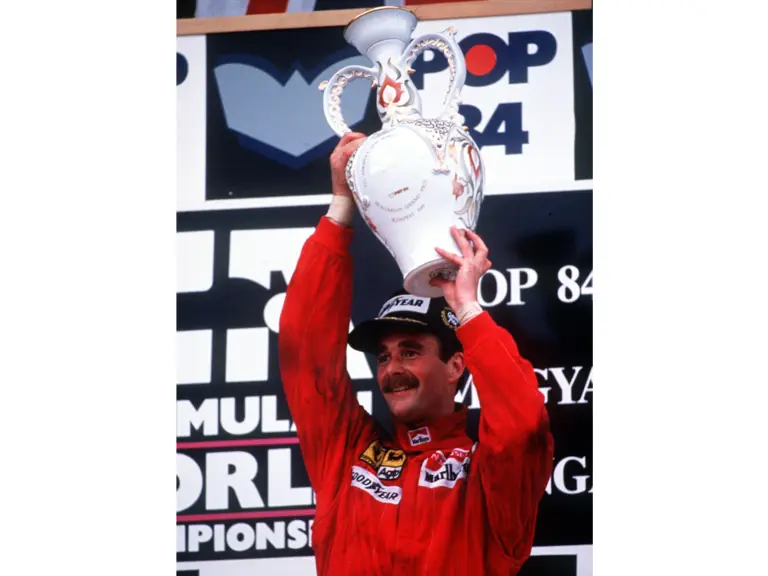 Nigel Mansell Podium Hungarian GP 1989
© Formula One Pictures / Picture by John Townsend. tele (+36) 26 322 826 mobile (+44) 07905 819555. www.f1pictures.com.