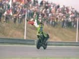 Valentino Rossi on his first career celebration lap having won the 1996 Czech Grand Prix with chassis 1291195.