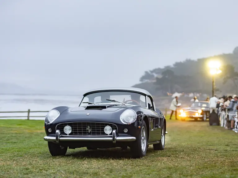 The Ferrari is captured on exhibition at the 2022 Pebble Beach Concours d’Elegance.