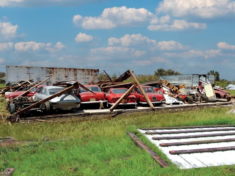 Chassis 7195 following the barn collapse as a result of Hurricane Charley, 2004.