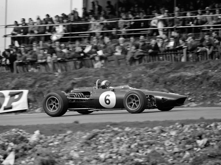 Rich Ginther crosses the line at the 1967 Race of Champions at Brands Hatch.