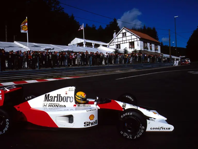 Ayrton Senna en route to victory at the 1991 Belgian Grand Prix.