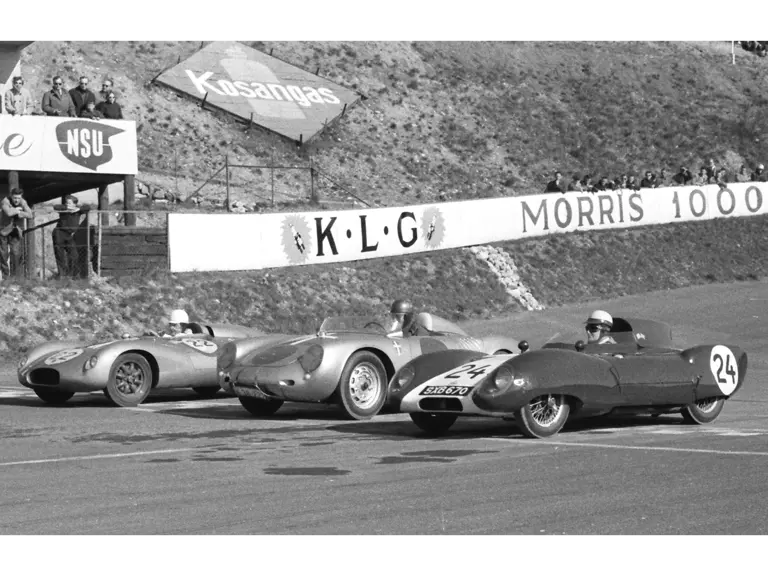 Julius Voigt-Nielsen fights Gordon Jones and his Lotus 11 for the lead at Roskilde, Denmark in April of 1957.