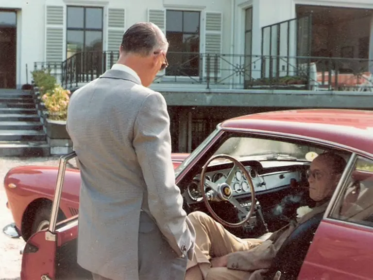 The Ferrari was once owned by John Hugenholtz, a prominent Dutch racetrack designer, pictured here with the car.
