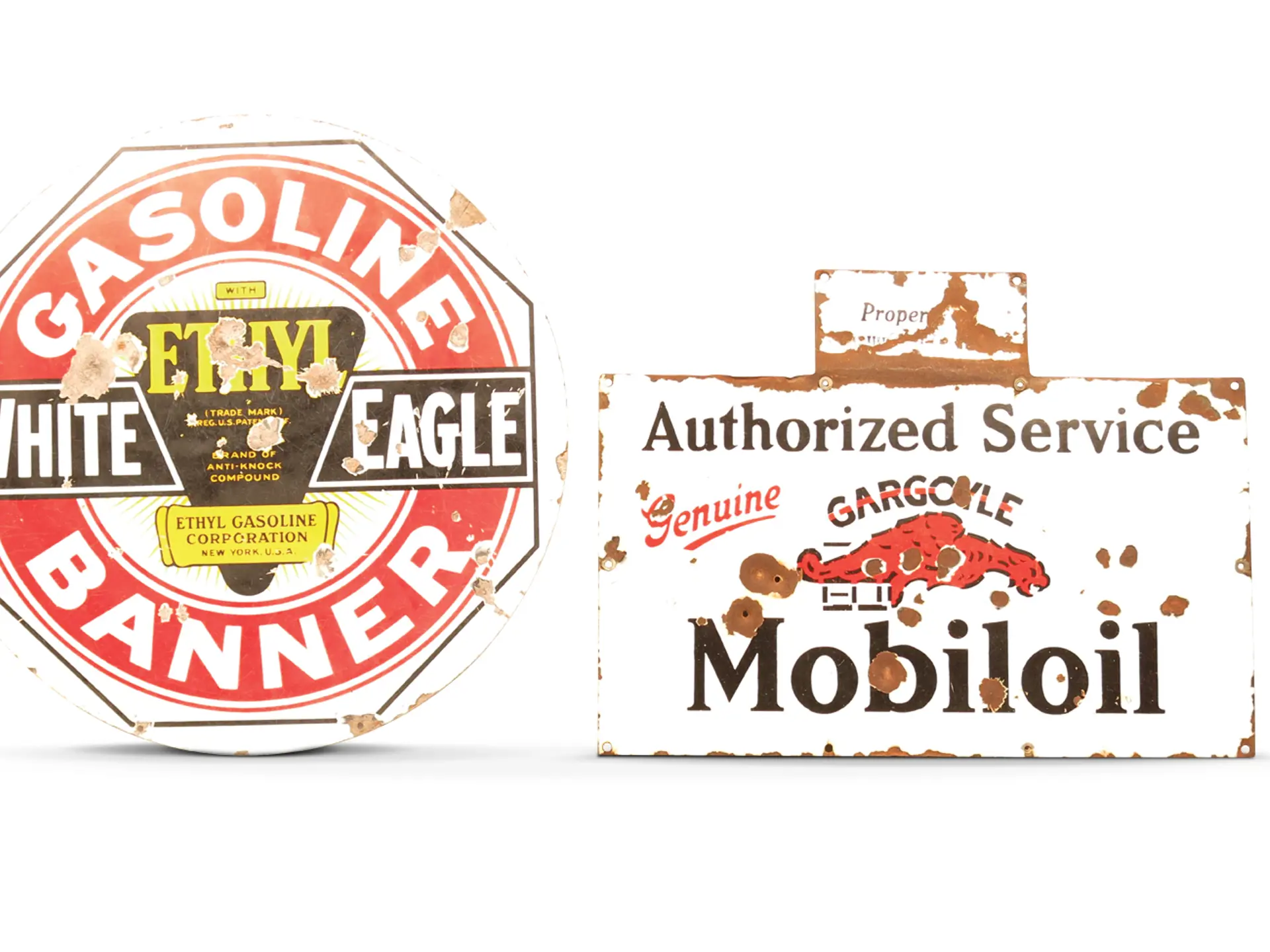 White Eagle Banner Gasoline and Mobiloil Oil Rack Porcelain Signs ...