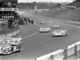Numbered ‘9’, chassis 1030 approaches a corner having just passed the main straight at the 1971 24 Hours of Le Mans.