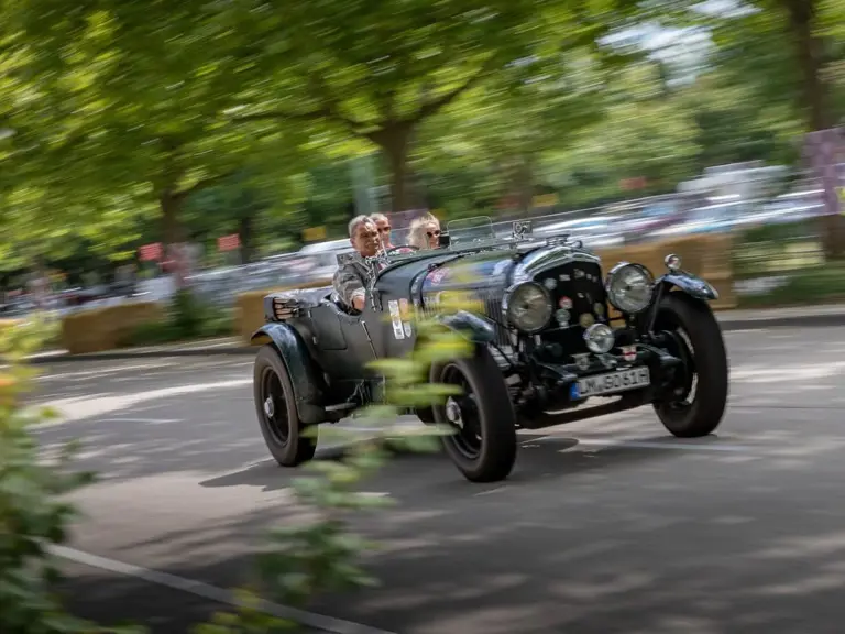 The Bentley is captured participating in the Classic Days event at Schloss Dyck.